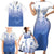 Philippines National Costume Style Family Matching Short Sleeve Bodycon Dress and Hawaiian Shirt Barong Tagalog and Eagle Feather Blue Color