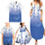 Philippines National Costume Style Family Matching Summer Maxi Dress and Hawaiian Shirt Barong Tagalog and Eagle Feather Blue Color