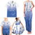 Philippines National Costume Style Family Matching Tank Maxi Dress and Hawaiian Shirt Barong Tagalog and Eagle Feather Blue Color