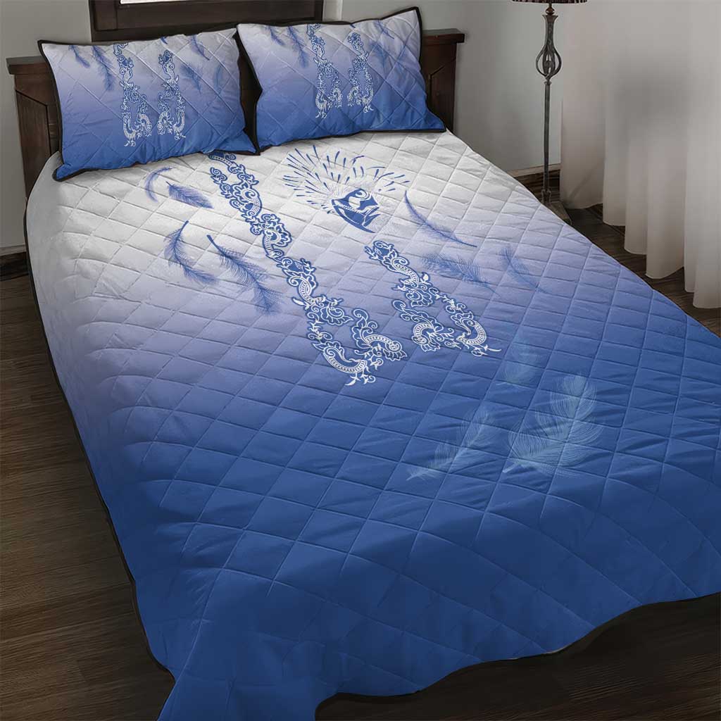 Philippines National Costume Style Quilt Bed Set Barong Tagalog and Eagle Feather Blue Color