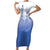 Philippines National Costume Style Short Sleeve Bodycon Dress Barong Tagalog and Eagle Feather Blue Color