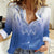 Philippines National Costume Style Women Casual Shirt Barong Tagalog and Eagle Feather Blue Color