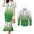 Philippines National Costume Style Couples Matching Mermaid Dress and Long Sleeve Button Shirt Barong Tagalog and Eagle Feather Green Color