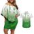 Philippines National Costume Style Couples Matching Off Shoulder Short Dress and Hawaiian Shirt Barong Tagalog and Eagle Feather Green Color