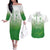 Philippines National Costume Style Couples Matching Off The Shoulder Long Sleeve Dress and Hawaiian Shirt Barong Tagalog and Eagle Feather Green Color