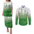 Philippines National Costume Style Couples Matching Puletasi and Long Sleeve Button Shirt Barong Tagalog and Eagle Feather Green Color