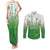 Philippines National Costume Style Couples Matching Tank Maxi Dress and Long Sleeve Button Shirt Barong Tagalog and Eagle Feather Green Color