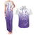 Philippines National Costume Style Couples Matching Tank Maxi Dress and Hawaiian Shirt Barong Tagalog and Eagle Feather Purple Color