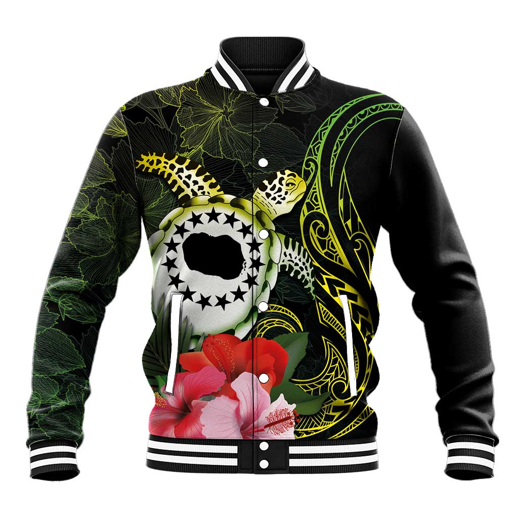 Kia Orana Cook Islands Baseball Jacket Turtle and Hibiscus Polynesian Pattern