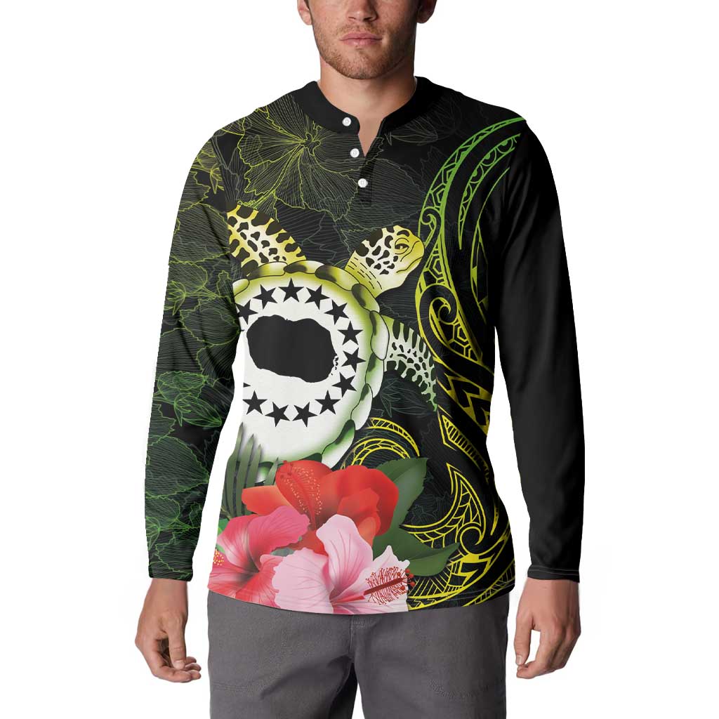 Kia Orana Cook Islands Button Sweatshirt Turtle and Hibiscus Polynesian Pattern