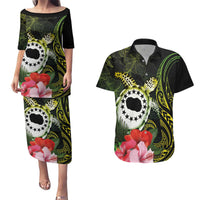 Kia Orana Cook Islands Couples Matching Puletasi and Hawaiian Shirt Turtle and Hibiscus Polynesian Pattern