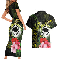 Kia Orana Cook Islands Couples Matching Short Sleeve Bodycon Dress and Hawaiian Shirt Turtle and Hibiscus Polynesian Pattern