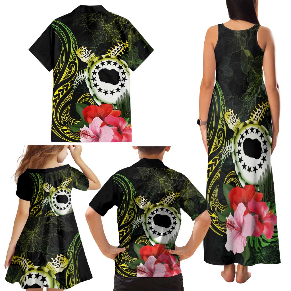 Kia Orana Cook Islands Family Matching Tank Maxi Dress and Hawaiian Shirt Turtle and Hibiscus Polynesian Pattern