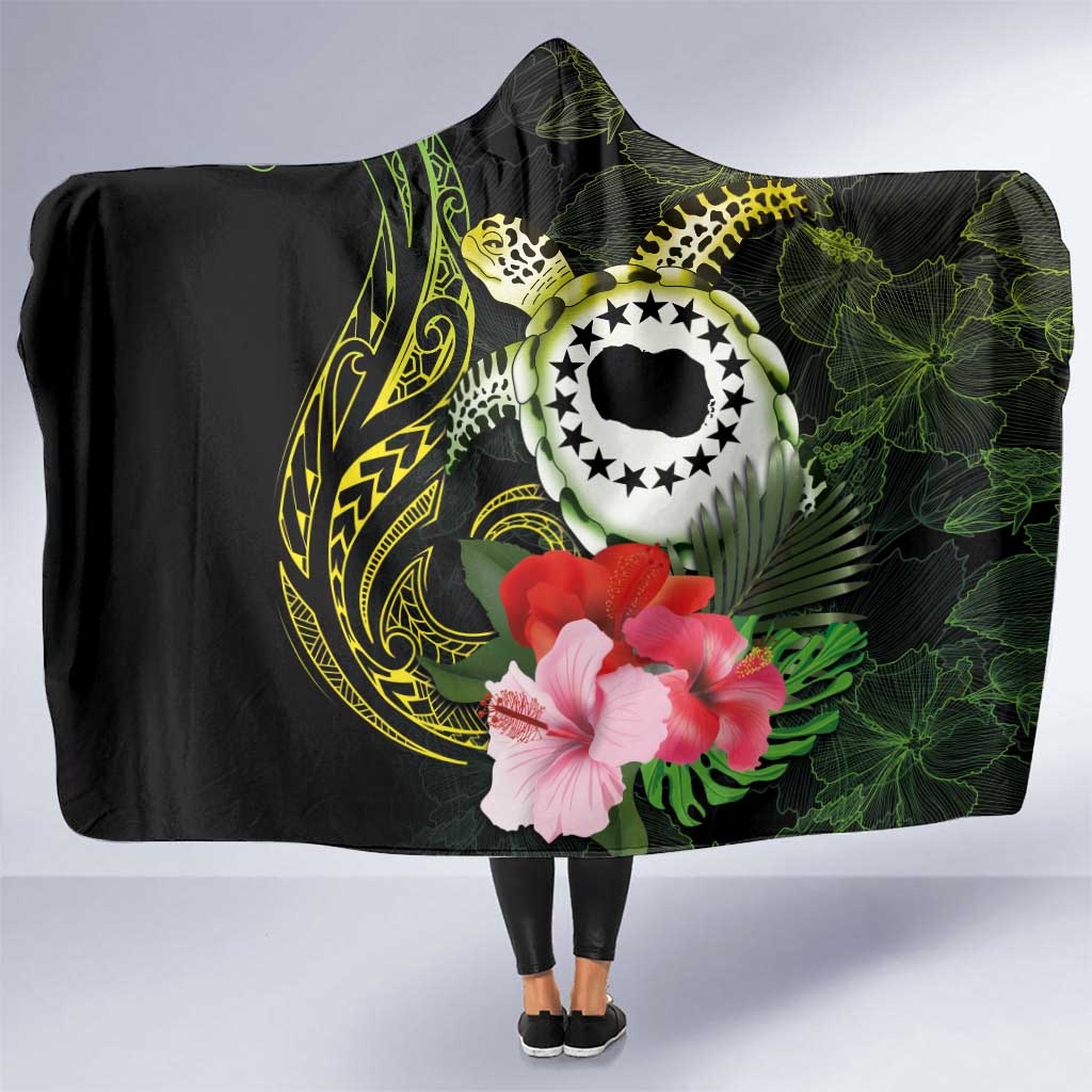 Kia Orana Cook Islands Hooded Blanket Turtle and Hibiscus Polynesian Pattern