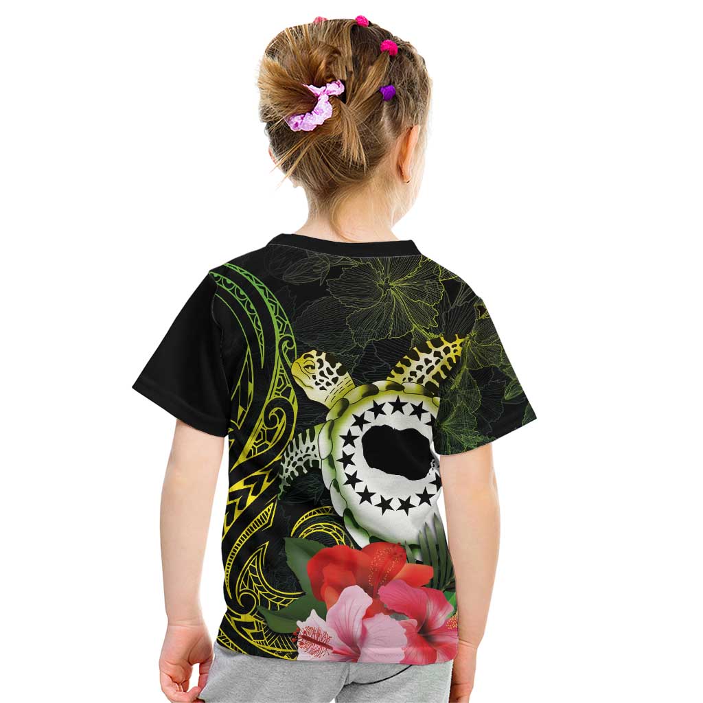 Kia Orana Cook Islands Kid T Shirt Turtle and Hibiscus Polynesian Pattern