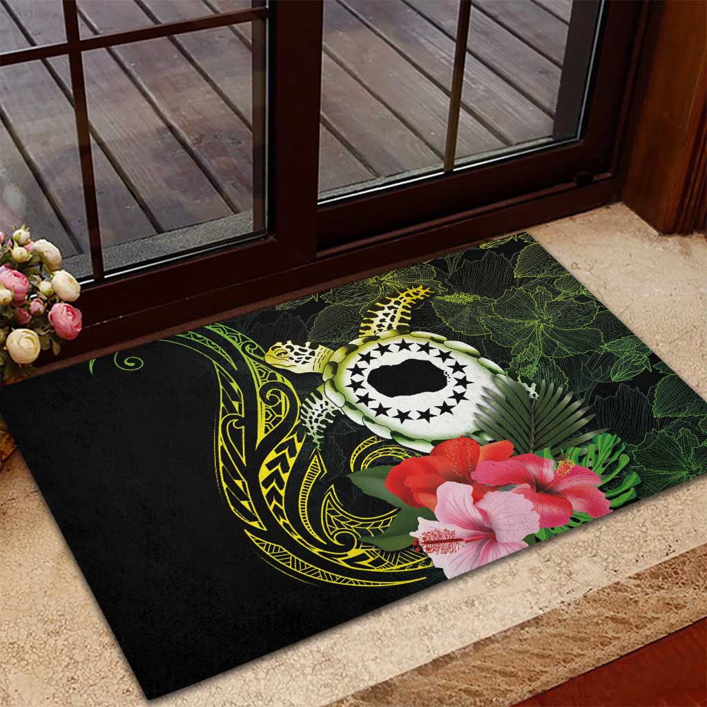 Kia Orana Cook Islands Rubber Doormat Turtle and Hibiscus Polynesian Pattern
