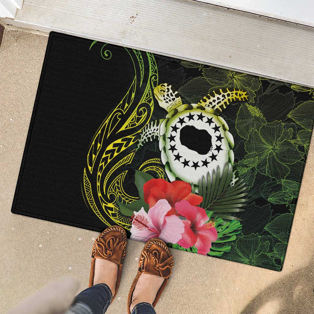 Kia Orana Cook Islands Rubber Doormat Turtle and Hibiscus Polynesian Pattern