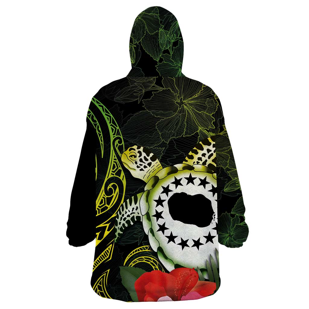 Kia Orana Cook Islands Wearable Blanket Hoodie Turtle and Hibiscus Polynesian Pattern