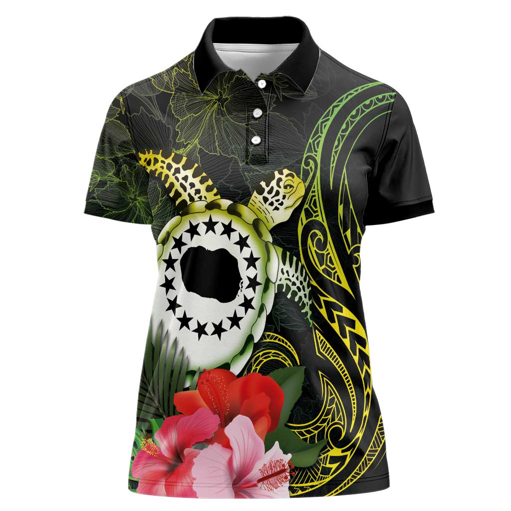 Kia Orana Cook Islands Women Polo Shirt Turtle and Hibiscus Polynesian Pattern