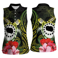 Kia Orana Cook Islands Women Sleeveless Polo Shirt Turtle and Hibiscus Polynesian Pattern