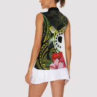 Kia Orana Cook Islands Women Sleeveless Polo Shirt Turtle and Hibiscus Polynesian Pattern