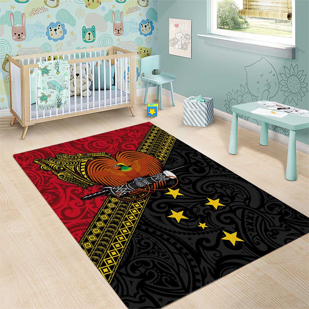 Papua new Guinea Goroka Show Area Rug Bird-of-paradise and Melanesian Tattoo Pattern