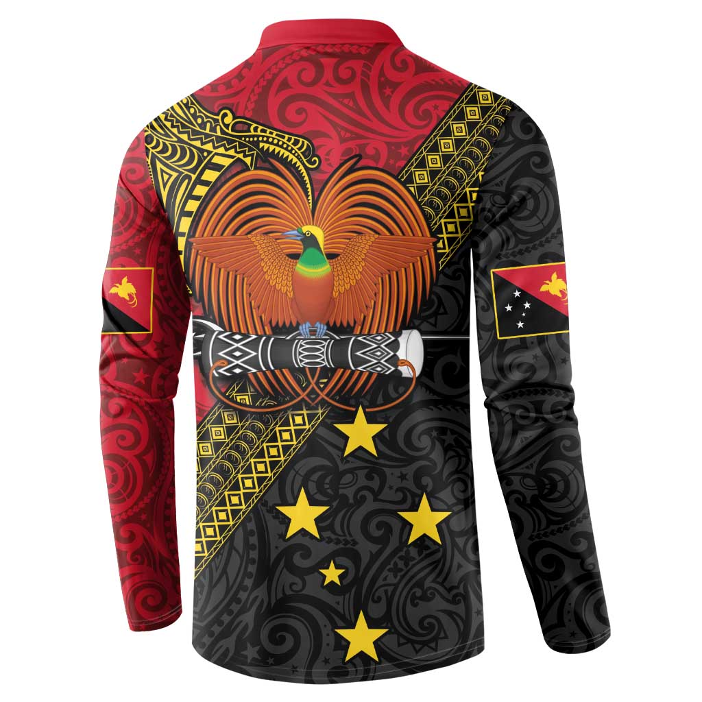 Papua new Guinea Goroka Show Button Sweatshirt Bird-of-paradise and Melanesian Tattoo Pattern
