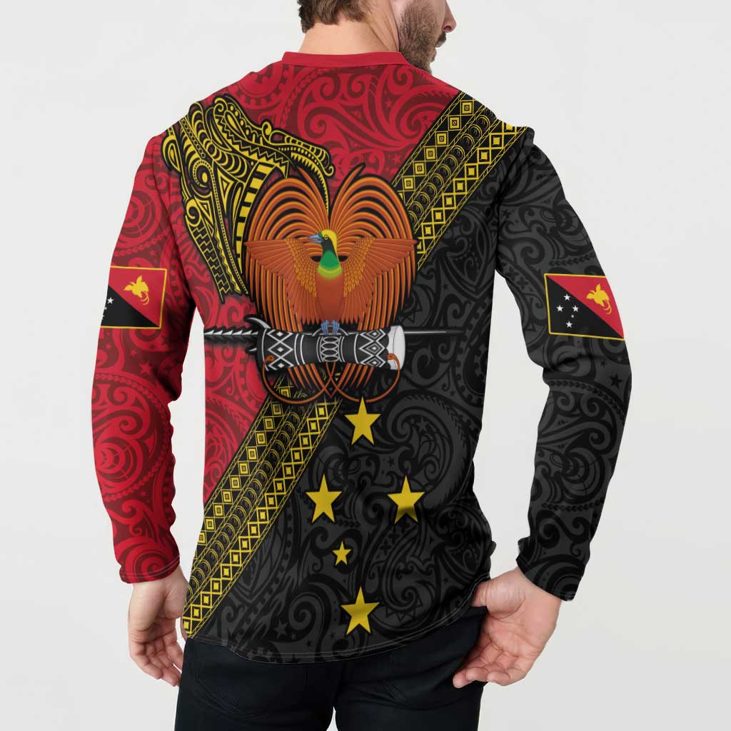 Papua new Guinea Goroka Show Button Sweatshirt Bird-of-paradise and Melanesian Tattoo Pattern