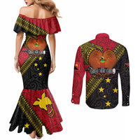 Papua new Guinea Goroka Show Couples Matching Mermaid Dress and Long Sleeve Button Shirt Bird-of-paradise and Melanesian Tattoo Pattern