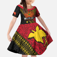 Papua New Guinea Goroka Show Family Matching Puletasi and Hawaiian Shirt Bird-of-paradise and Melanesian Tattoo Pattern LT03 Daughter's Dress Red - Polynesian Pride