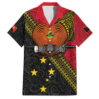 Papua New Guinea Goroka Show Family Matching Puletasi and Hawaiian Shirt Bird-of-paradise and Melanesian Tattoo Pattern LT03 Dad's Shirt - Short Sleeve Red - Polynesian Pride