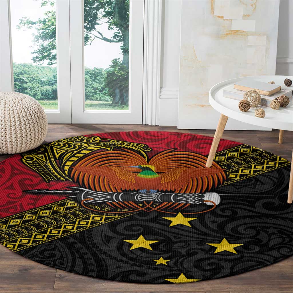 Papua new Guinea Goroka Show Round Carpet Bird-of-paradise and Melanesian Tattoo Pattern