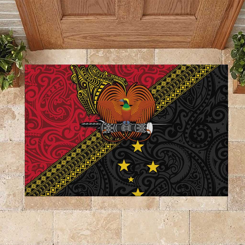 Papua new Guinea Goroka Show Rubber Doormat Bird-of-paradise and Melanesian Tattoo Pattern