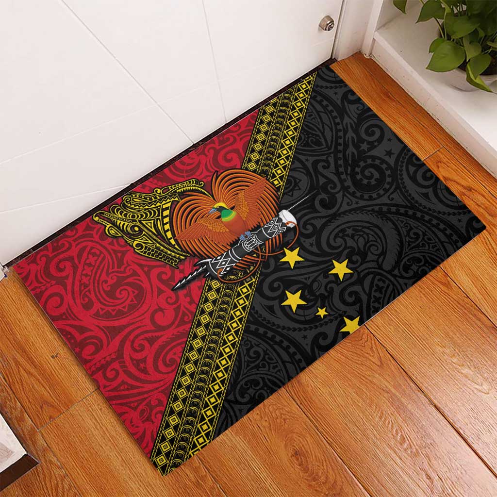 Papua new Guinea Goroka Show Rubber Doormat Bird-of-paradise and Melanesian Tattoo Pattern