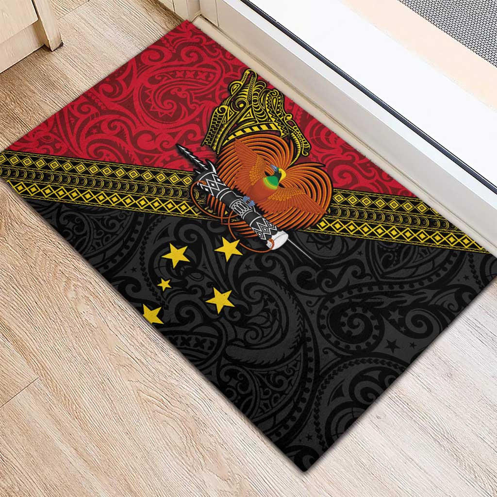 Papua new Guinea Goroka Show Rubber Doormat Bird-of-paradise and Melanesian Tattoo Pattern