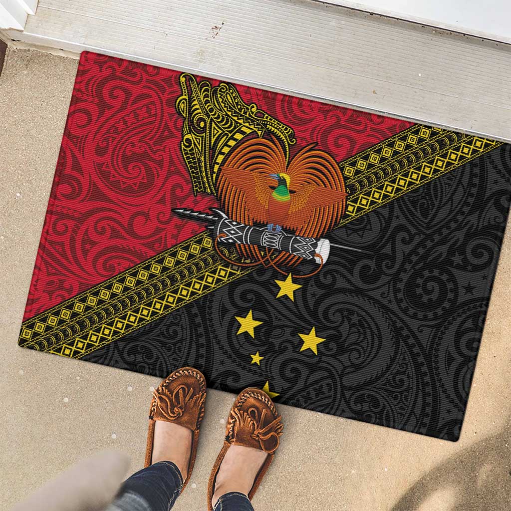 Papua new Guinea Goroka Show Rubber Doormat Bird-of-paradise and Melanesian Tattoo Pattern