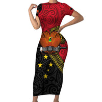 Papua new Guinea Goroka Show Short Sleeve Bodycon Dress Bird-of-paradise and Melanesian Tattoo Pattern