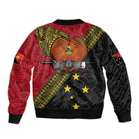 Papua new Guinea Goroka Show Sleeve Zip Bomber Jacket Bird-of-paradise and Melanesian Tattoo Pattern
