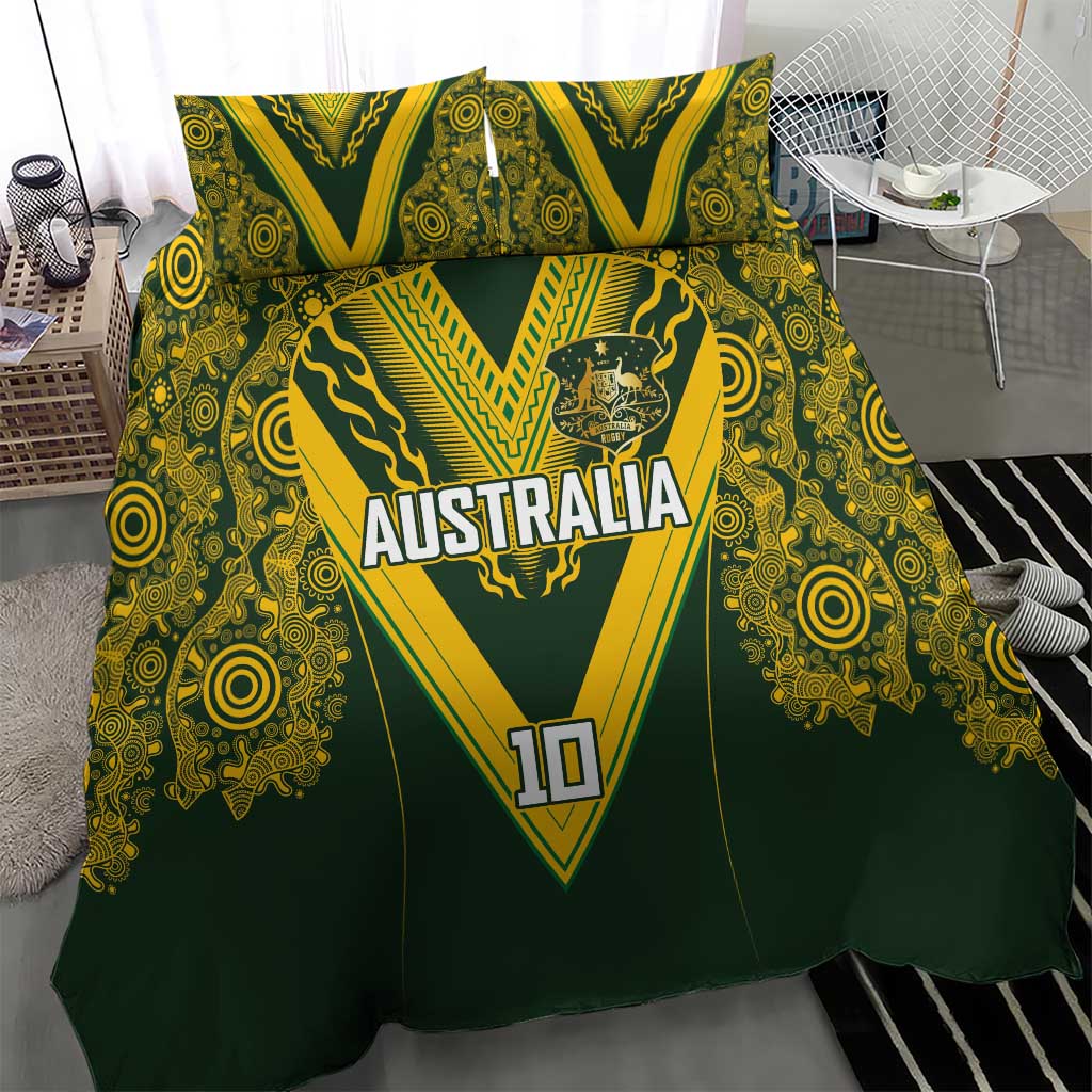 Australia Rugby Custom Bedding Set Aboriginal Art Sporty Style - Polynesian Pride