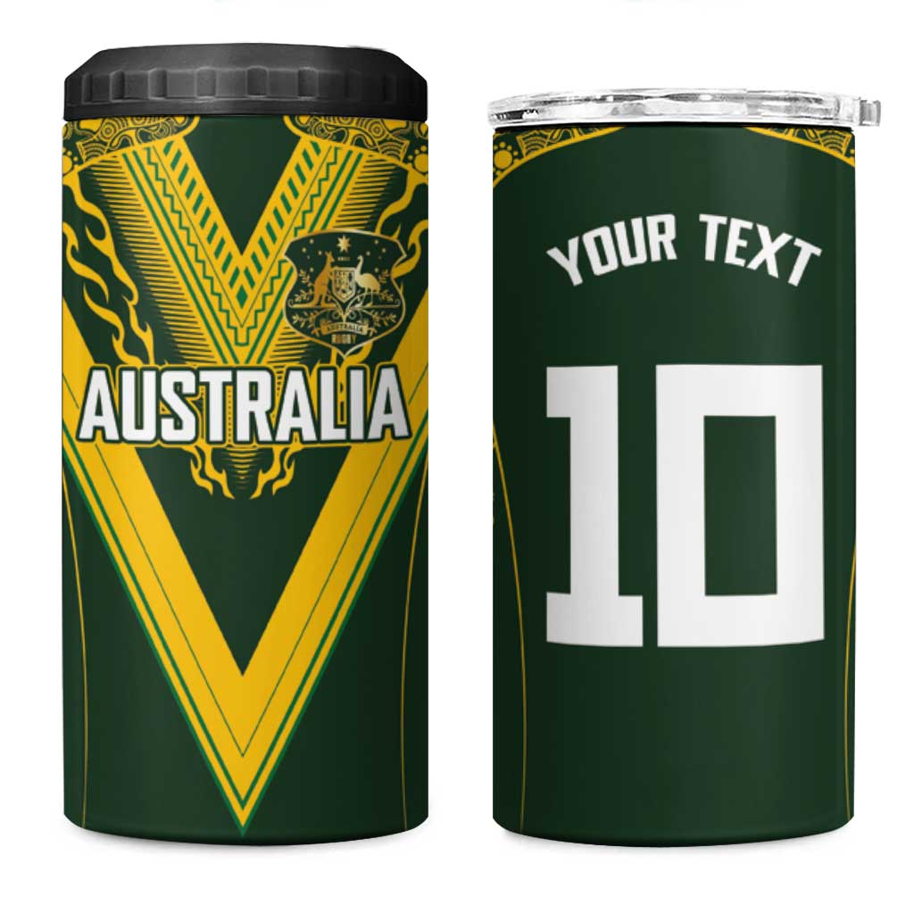 Australia Rugby Custom 4 in 1 Can Cooler Tumbler Aboriginal Art Sporty Style - Polynesian Pride