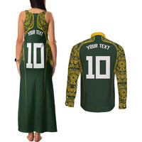Australia Rugby Custom Couples Matching Tank Maxi Dress and Long Sleeve Button Shirt Aboriginal Art Sporty Style LT03 - Polynesian Pride