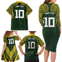 Australia Rugby Custom Family Matching Long Sleeve Bodycon Dress and Hawaiian Shirt Aboriginal Art Sporty Style - Polynesian Pride