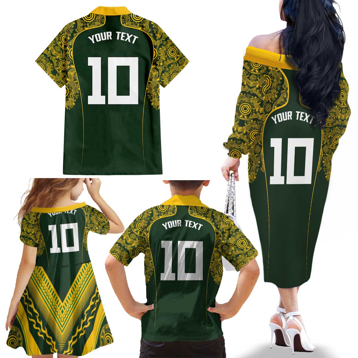 Australia Rugby Custom Family Matching Off The Shoulder Long Sleeve Dress and Hawaiian Shirt Aboriginal Art Sporty Style - Polynesian Pride