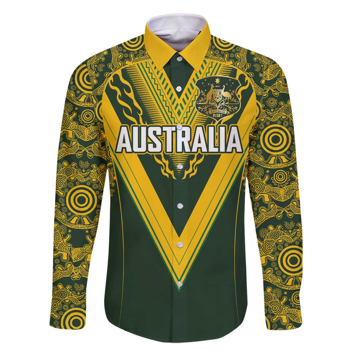 Australia Rugby Custom Family Matching Off The Shoulder Long Sleeve Dress and Hawaiian Shirt Aboriginal Art Sporty Style - Polynesian Pride