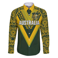Australia Rugby Custom Family Matching Off The Shoulder Long Sleeve Dress and Hawaiian Shirt Aboriginal Art Sporty Style - Polynesian Pride