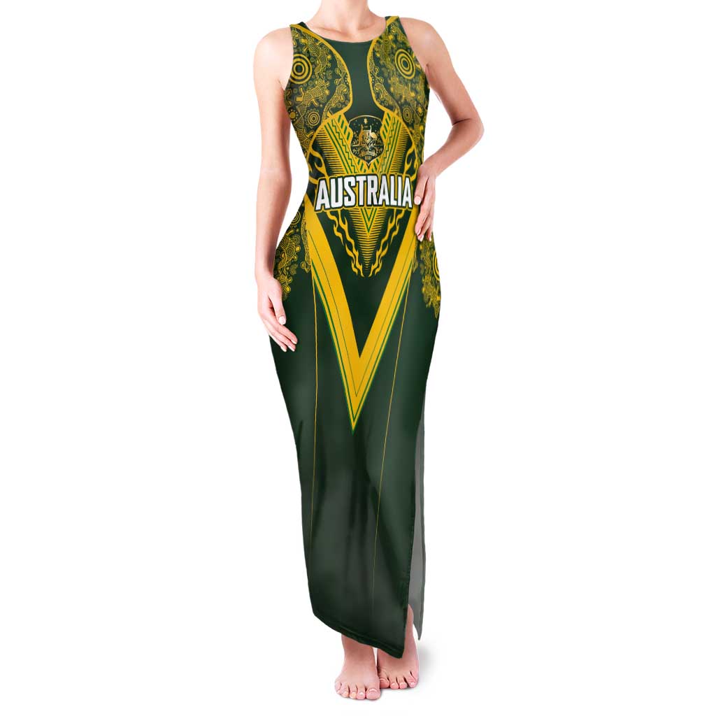 Australia Rugby Custom Family Matching Tank Maxi Dress and Hawaiian Shirt Aboriginal Art Sporty Style - Polynesian Pride
