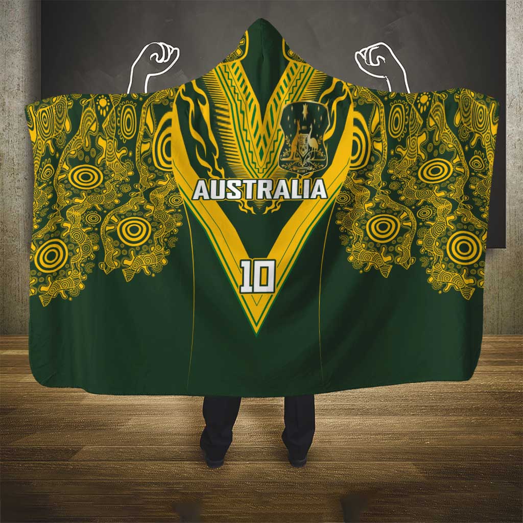 Australia Rugby Custom Hooded Blanket Aboriginal Art Sporty Style - Polynesian Pride