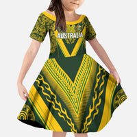 Australia Rugby Custom Kid Short Sleeve Dress Aboriginal Art Sporty Style LT03 KID Green - Polynesian Pride