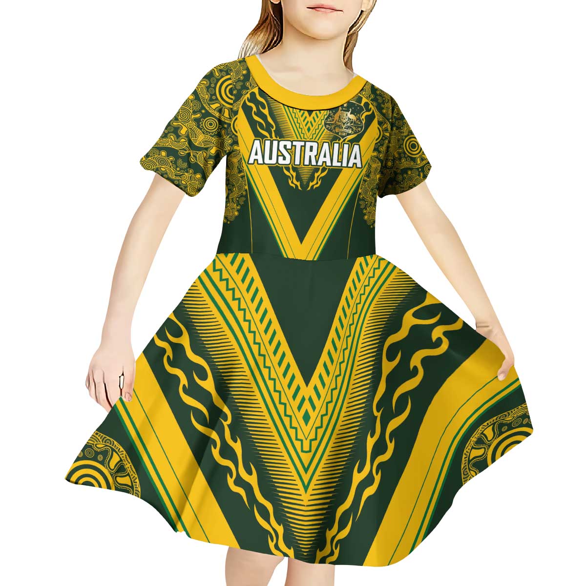 Australia Rugby Custom Kid Short Sleeve Dress Aboriginal Art Sporty Style LT03 - Polynesian Pride