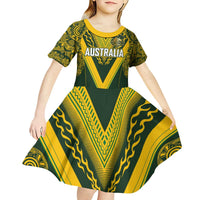 Australia Rugby Custom Kid Short Sleeve Dress Aboriginal Art Sporty Style LT03 - Polynesian Pride